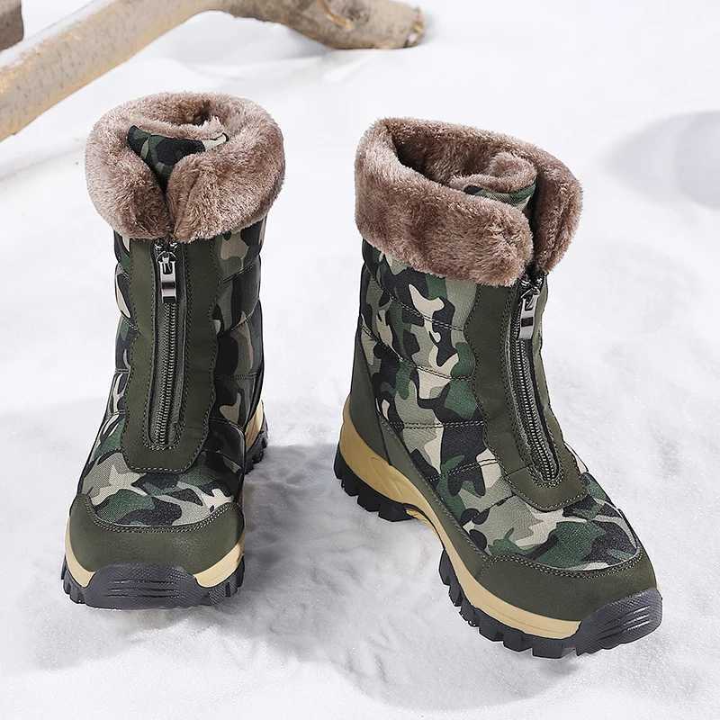 New Winter Women Hiking Boots High Top Zipper Velvet Womens Snow Ankle Boots Low Heels Nonslip Outdoor Ladies Winter Sneakers C251014