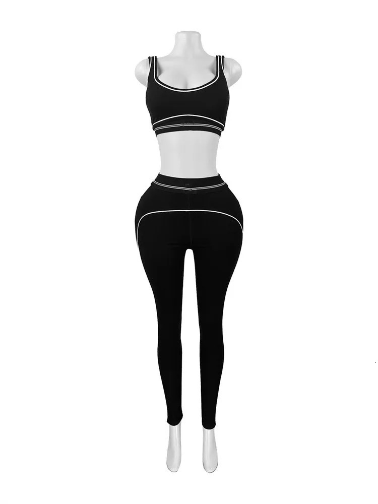 Summer And Spring Sleeveless Tank Crop top Suits Tracksuits Womens Suits Fashion Pants Female Soild Yoga 2 Piece Sets 251009