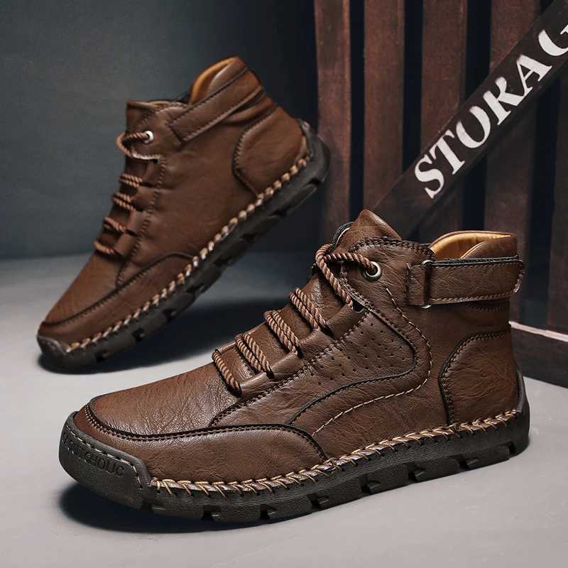Mens Handstitched Boots Plussize Casual Shoes Comfortable Soft Ankle Boots Outdoor Nonslip Wear Boots C251014
