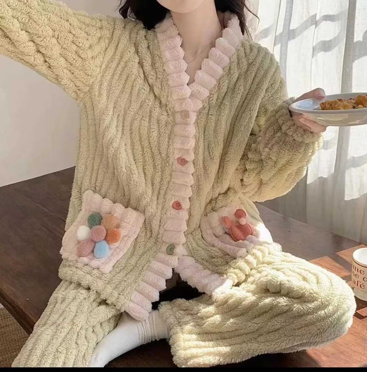 Thickened Warm Flannel Women Sleepwear Loungewear Cardigan Suit Winter Sweet Kawaii Soft Fairy Wind Ladies Pajamas HomewearT251014