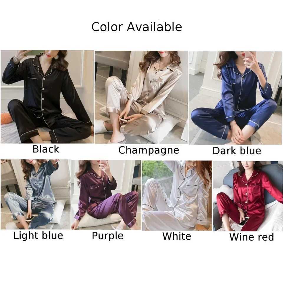 Women Satin Long Sleeve Pajama Set Lapel Top And Pants Solid Pajamas Loungewear 2024 New Arrival DropshippingT251014