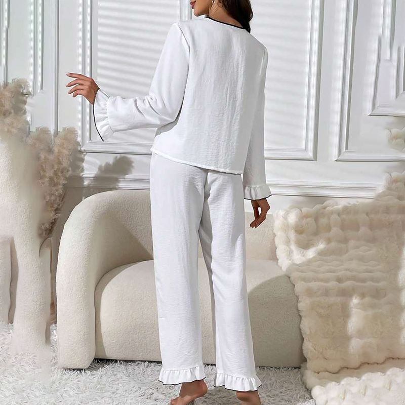 Women's Pajamas Spring/Fall Ice Silk Long-Sleeve Cardigan New Arrival Premium Solid Color Minimalist Natural Homewear