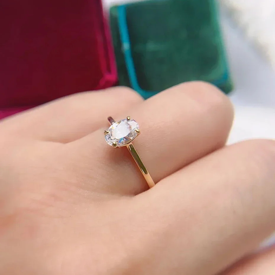 Kuololit 585 14K Yellow Gold 15CT 10CT Moissanite Ring for Women Ova Solitaire Ring Engagement Moissanite with Certificate GRA 251010