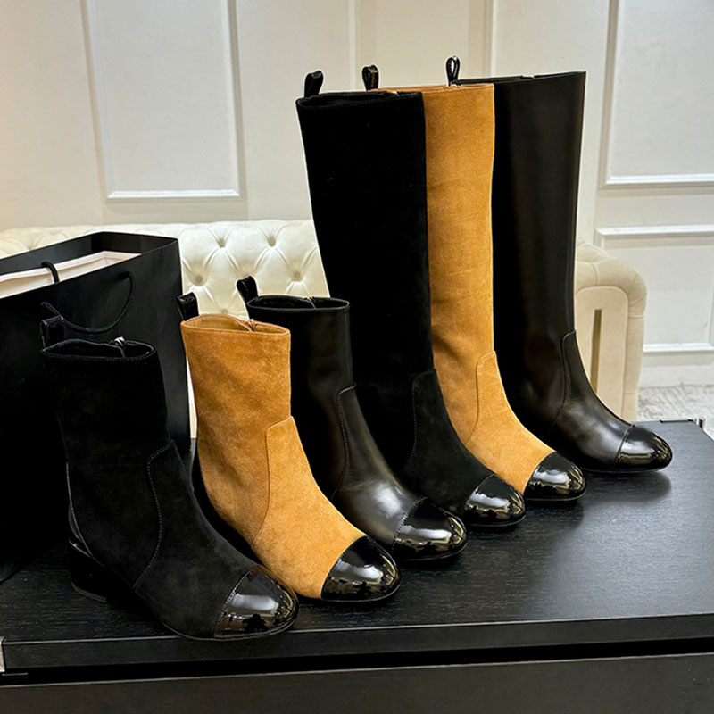 Fall-winter 2025/26 patent calfskin high boots diesigner womens boots suede boot knee high riding boots designer boots woman chunky heels boots cap tos luxury boots