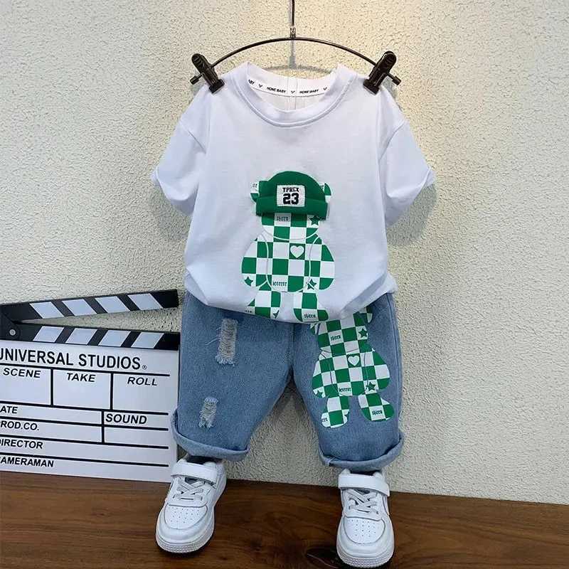 New Selling Summer Baby Boys Clothing Sets Tops bear Tshirt Short Pants 2 Pieces Set Kids Girls Age 2 3 4 5 6 7 8 9 10 Years X251014