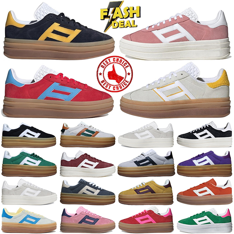 Womens Platform Bold Designer Casual Shoes Cream Green Suede Leather Pink Glow Gum White Black Red Blue Yellow Flat Trainers Plate-forme Women Sneakers 35-42