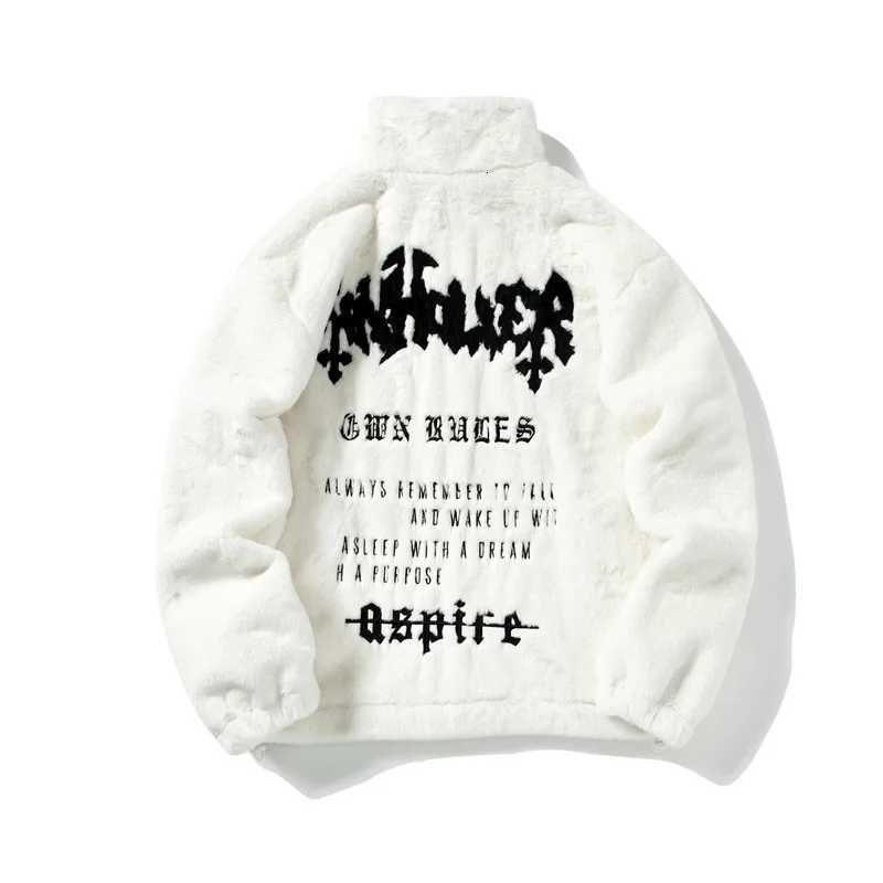 Men Rabbit Fur Jacket Coats Hip Hop Retro Letters Winter Fleece Jacket Streetwear Casual Harajuku Coat Zip Up Fashion Outerwear W251014