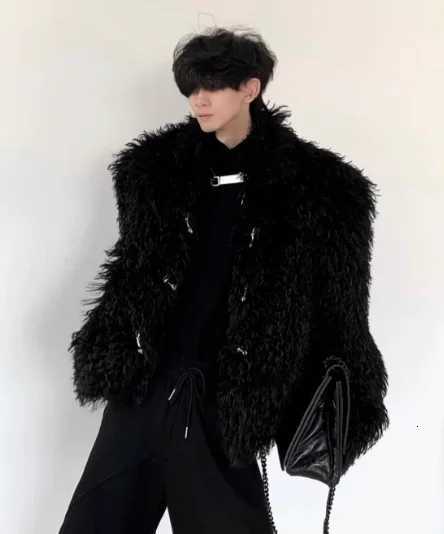 Fashion Highend Black Mink Imitation Fur Jackets Mens 2024 Winter New Short Plush Faux Fur Chic Jacket Longsleeve Cotton Coat W251014