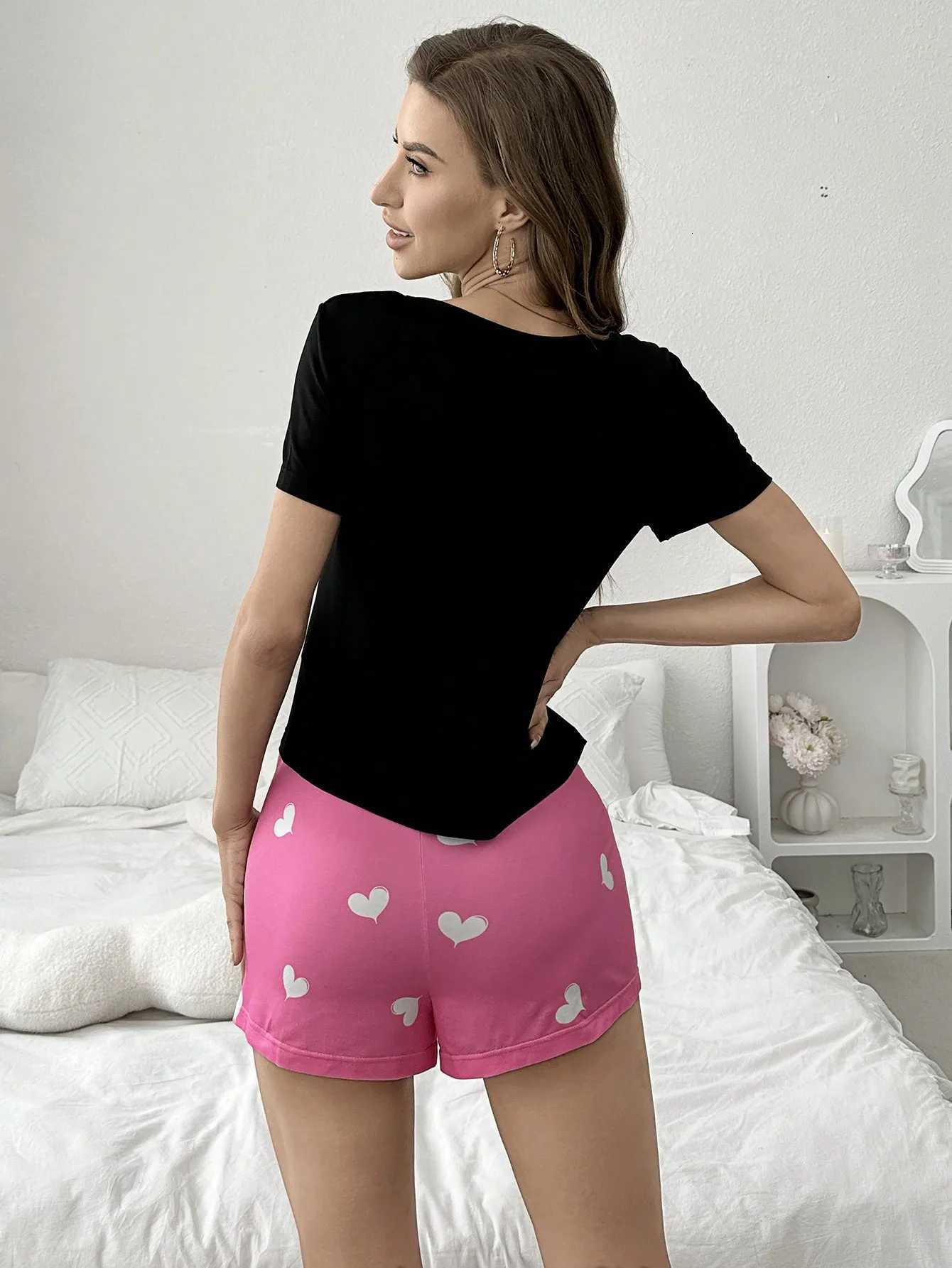 2Piece Womens Pajama Set for All Seasons Casual LooseFitting Cute Printed ShortSleeved Shorts Pajama SetT251014