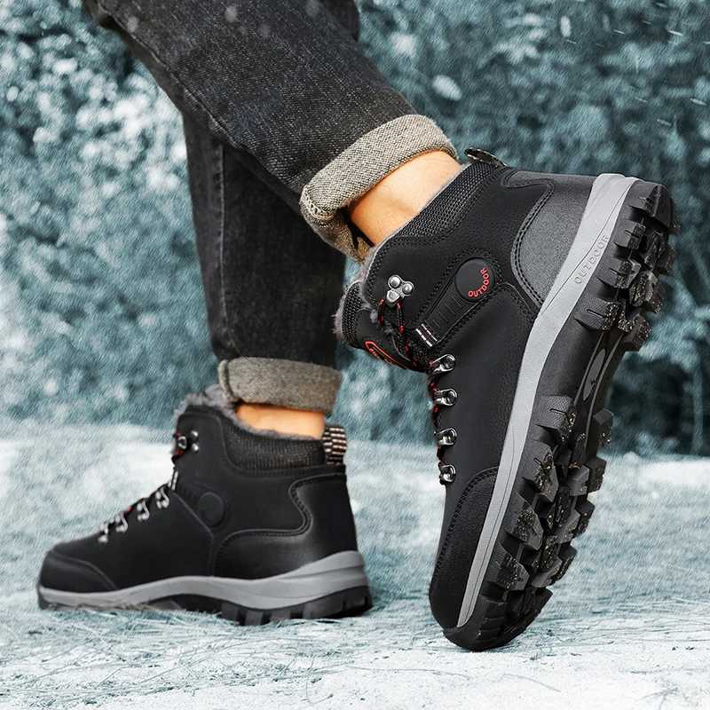 Hightop Mens Hiking Boots Winter Outdoor Sneakers Plush Warm Snow Ankle Boots for Men Waterproof Sport Casual Trekking Shoes C251014