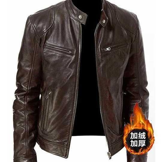 New Mens LeaTHer JaCKets Autumn Winter Slim Motorcycle PU JaCKet Man Business Fleece Warm BlaCK LeaTHer Coats J251103