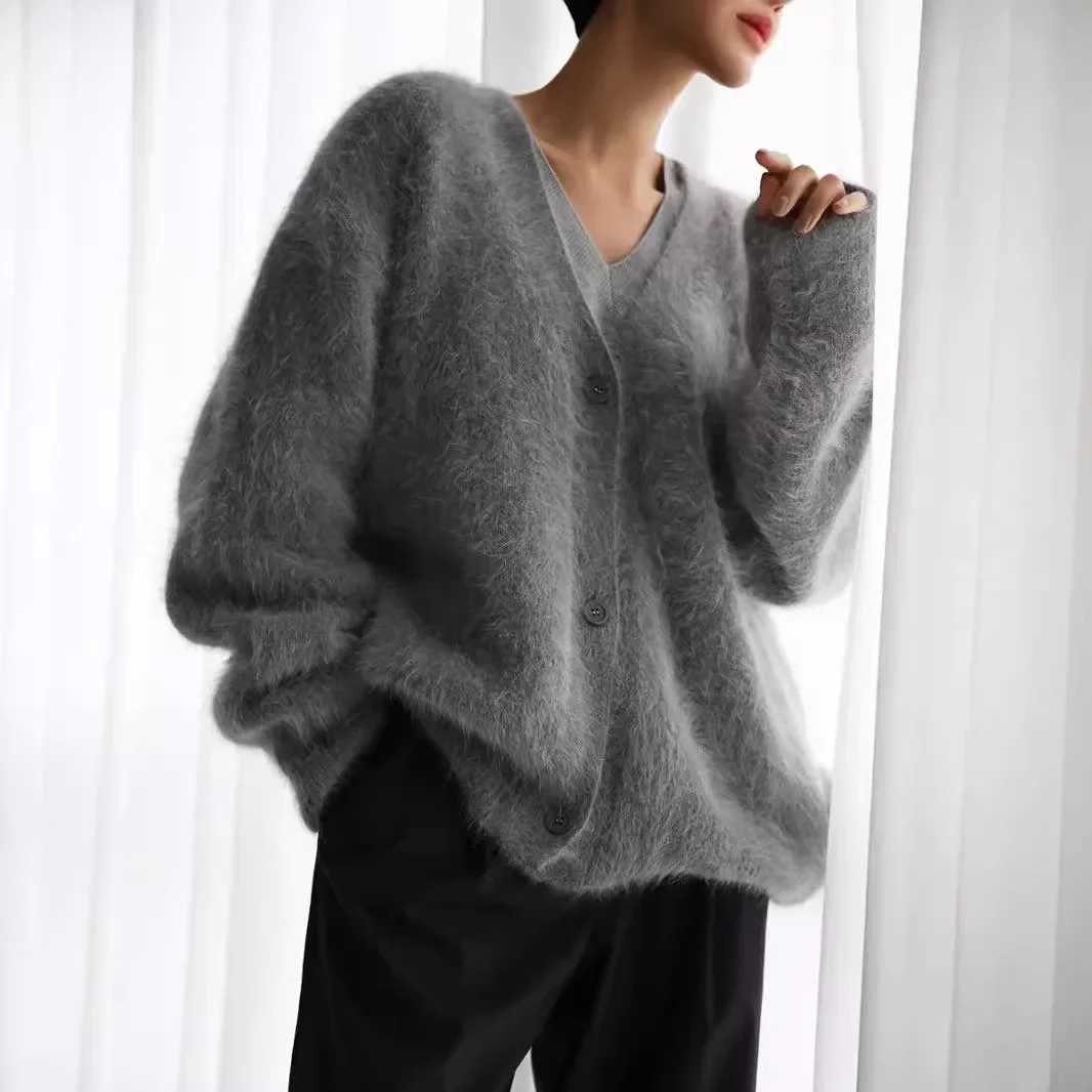 Sueter jer Invierno 2025 New Solid Color Imitation Mink Cardigan Feminino Casual Sweater Women Loose Knitwear W251014