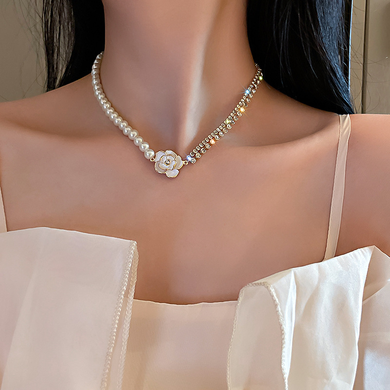 Real Gold Plated Fashion Design Pearl Inlaid Dia Flower Double Necklace Collarbone Chain Sweet Style 2023 Women - view 3