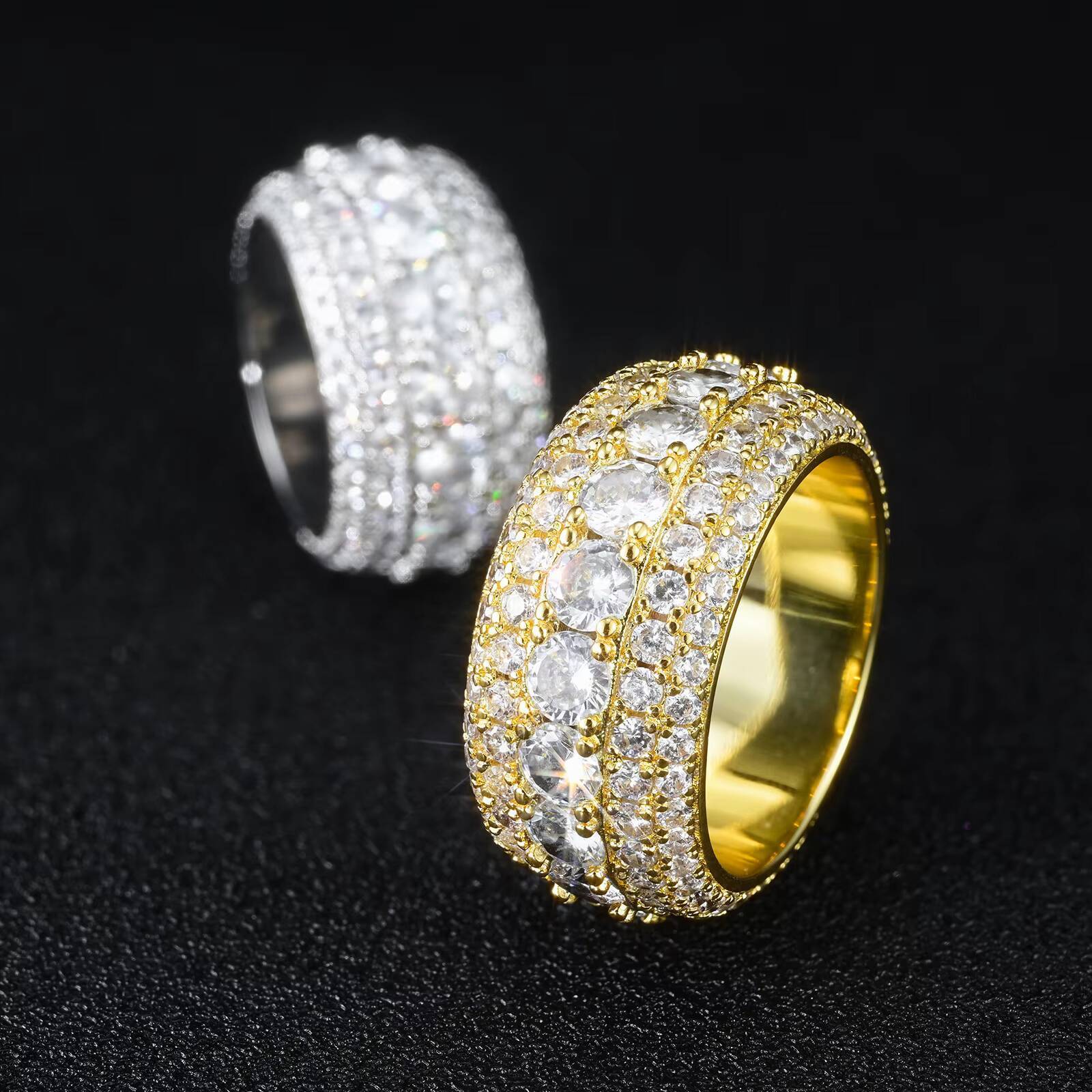 VVS 5 Rows Moissanite Ring Unisex Solid 925 Silver Moissanite Pinky Hip Hop Ring Hiphop Jewelry