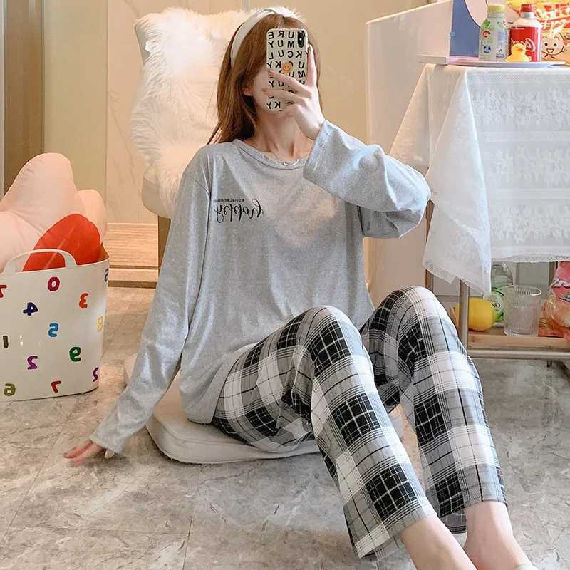 New Womens Pajamas TwoPiece Female Spring And Autumn Summer LongSleeved Trousers Suit Simple And Can Be Worn Outside HomewearT251014