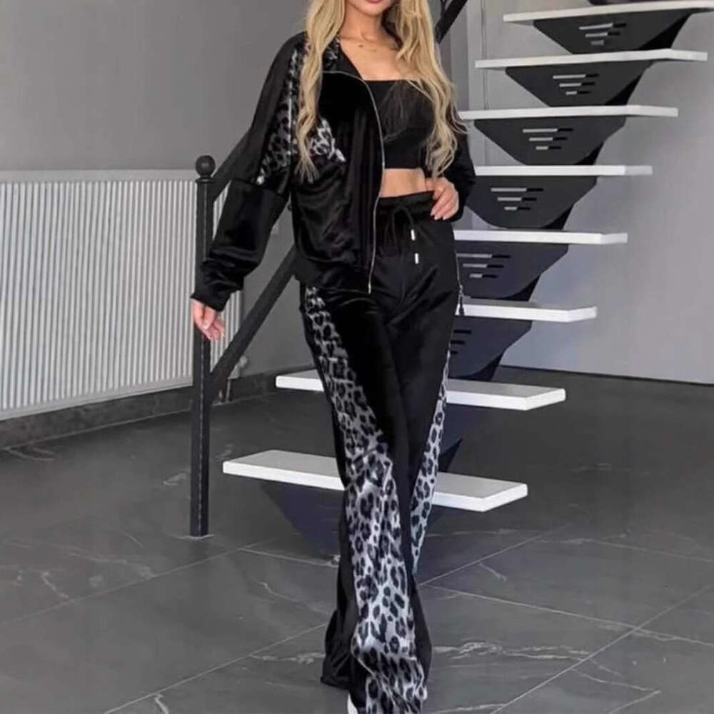 2025 Latest Hot-Selling Cross-Border European and American New Leopard Print Color-Block Pants Long Sleeve Homewear Set - view 5