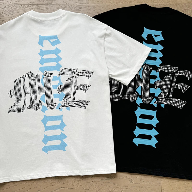 Allmatch MIXED EMOTION Short Sleeve Tshirt American Streetwear Fashion Couple Angel Print Diamond Top Tee Men Clothing 251013