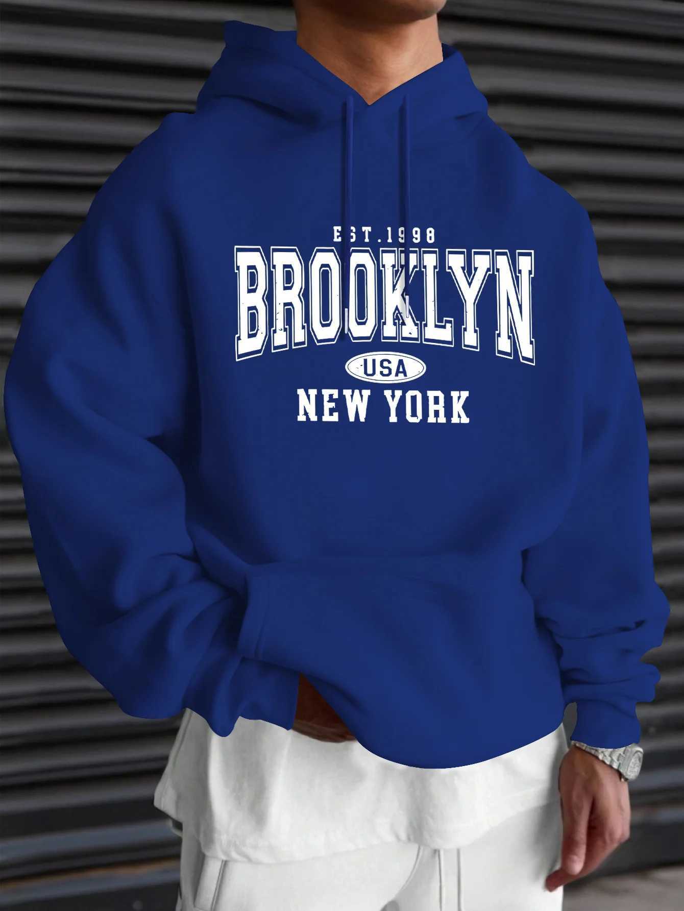 1 Piece for Mens Casual Hoodie Brooklyn New York Pattern Print Regular Style Longsleeved Pullover Autumn and Winter Style J251203