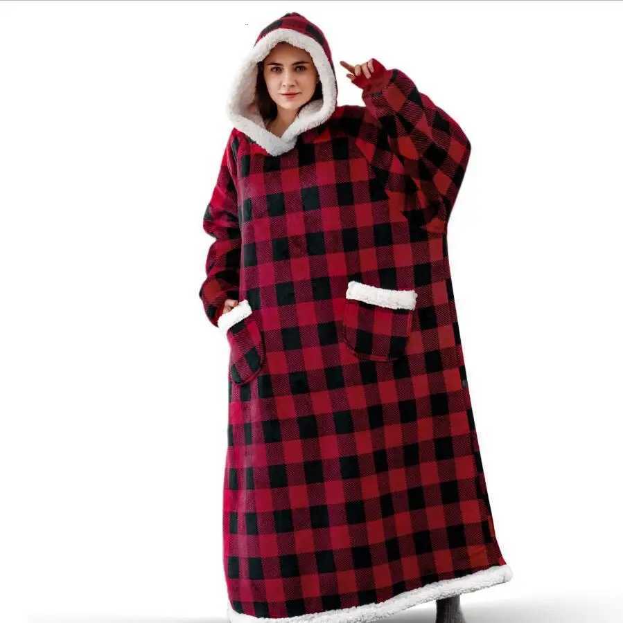Super Long Flannel Blanket with Sleeves Winter Hoodies Sweatshirt Women Men Pullover Fleece Giant TV Blanket Oversized WF032 Y251013