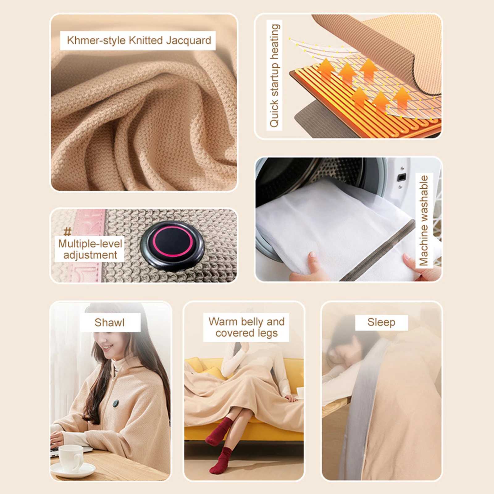 Corded Heated Blanket USB Powered Soft Zipper Shawl Wrap 3 Temperature Adjustment Warm Heating Scarf for Indoor Outdoor Y251014