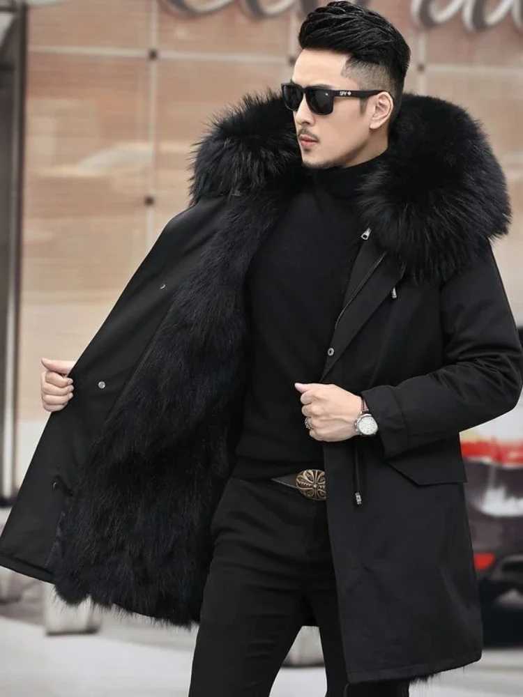 Artificial Mink Fur Jacket Men Parkas Winter Coat 2024 Thicken Warm MidLong Faux Fur Men Overcoat Fashion Plush Outerwear E427 W251014