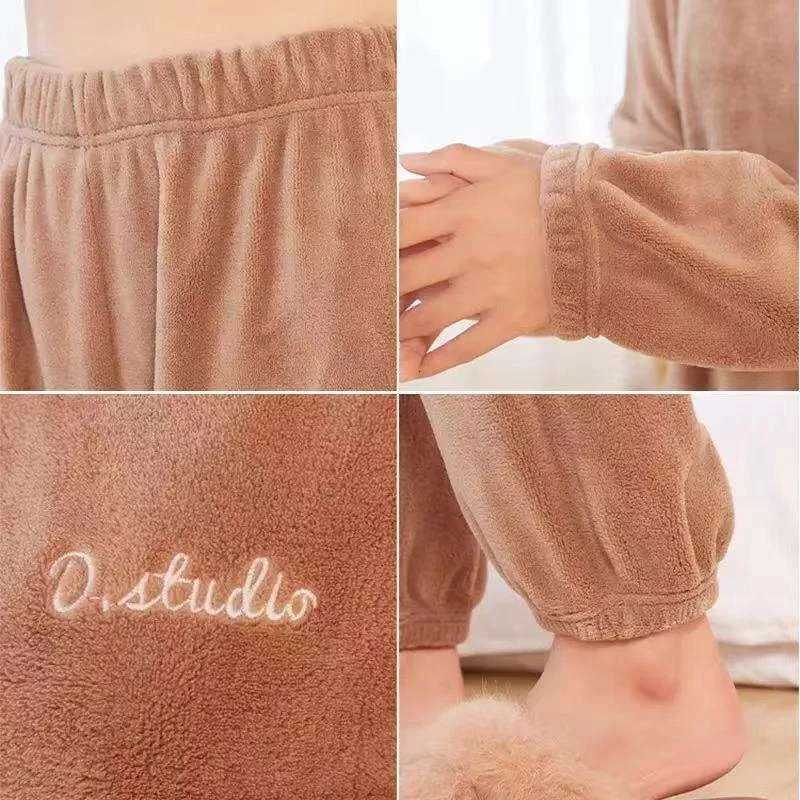 Womens Coral Velvet Pajama Set Thickened Warm Homewear Autumn Winter Maternity Loungewear Soft Sleepwear Gift for New Moms Y251013