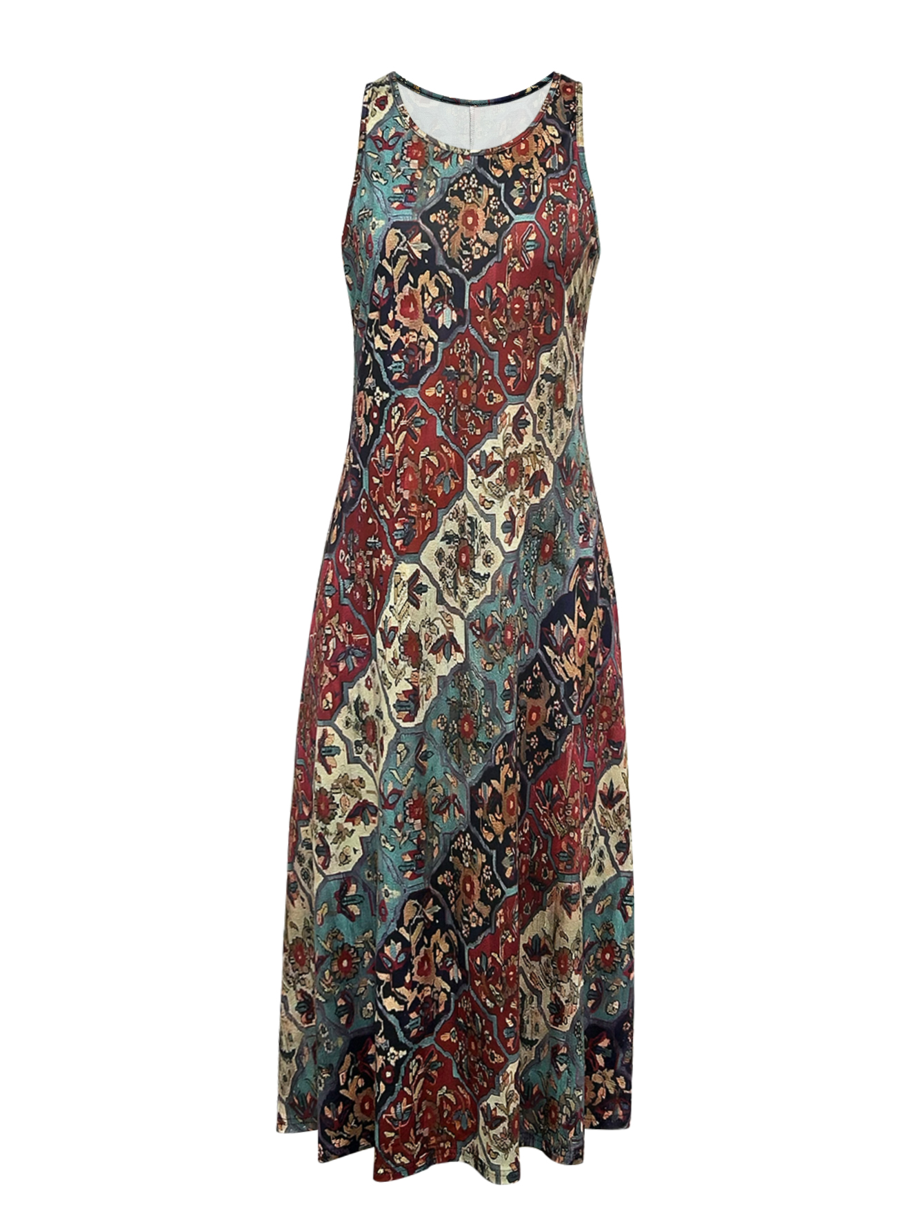 Women's Spring Summer New Retro Printed Versatile Ethnic - Style Midi Dress - Travel, Vacation & Daily Office Wear-CF51104