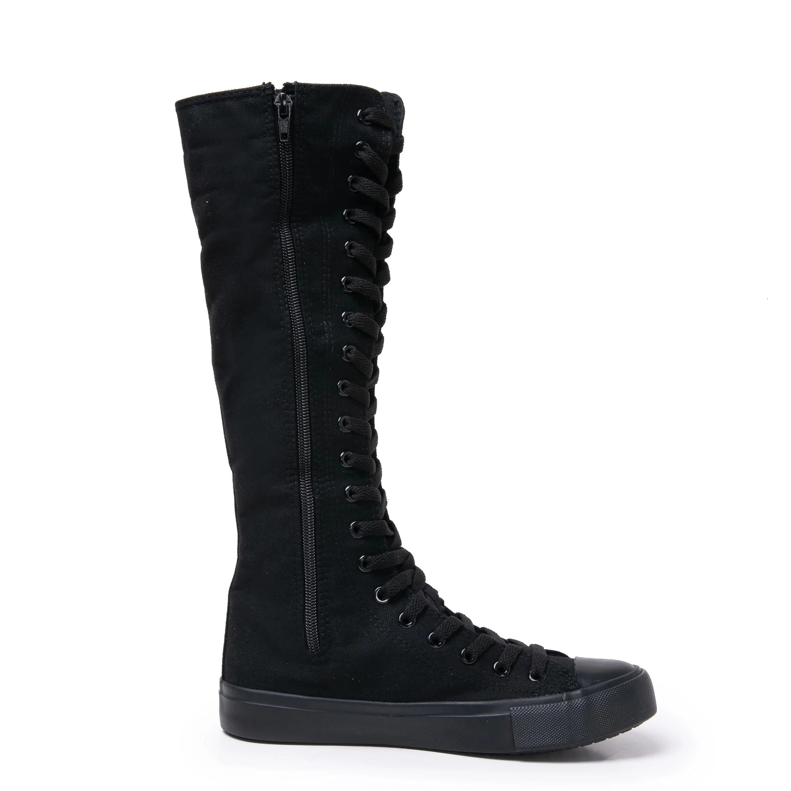 Canvas Long Boots for Women High Top Shoes Lace Up Knee Flats Casual Vulcanized Sneakers Girls 251011