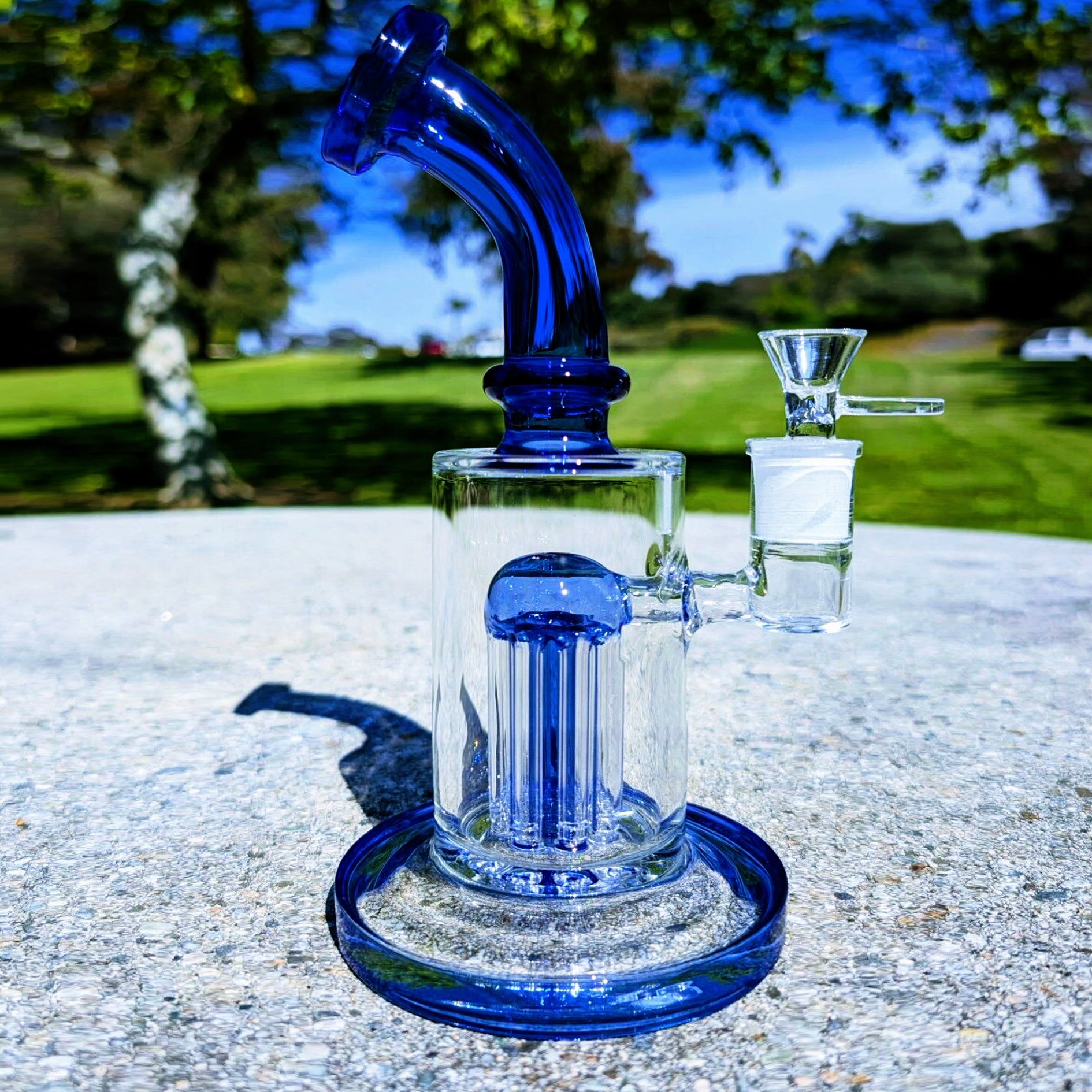 Arm Tree Perc glass bong Water Pipes Bubbler Recycler Dab Rigs Blue Glass Water Bongs Smoking Pipe With 14mm Joint