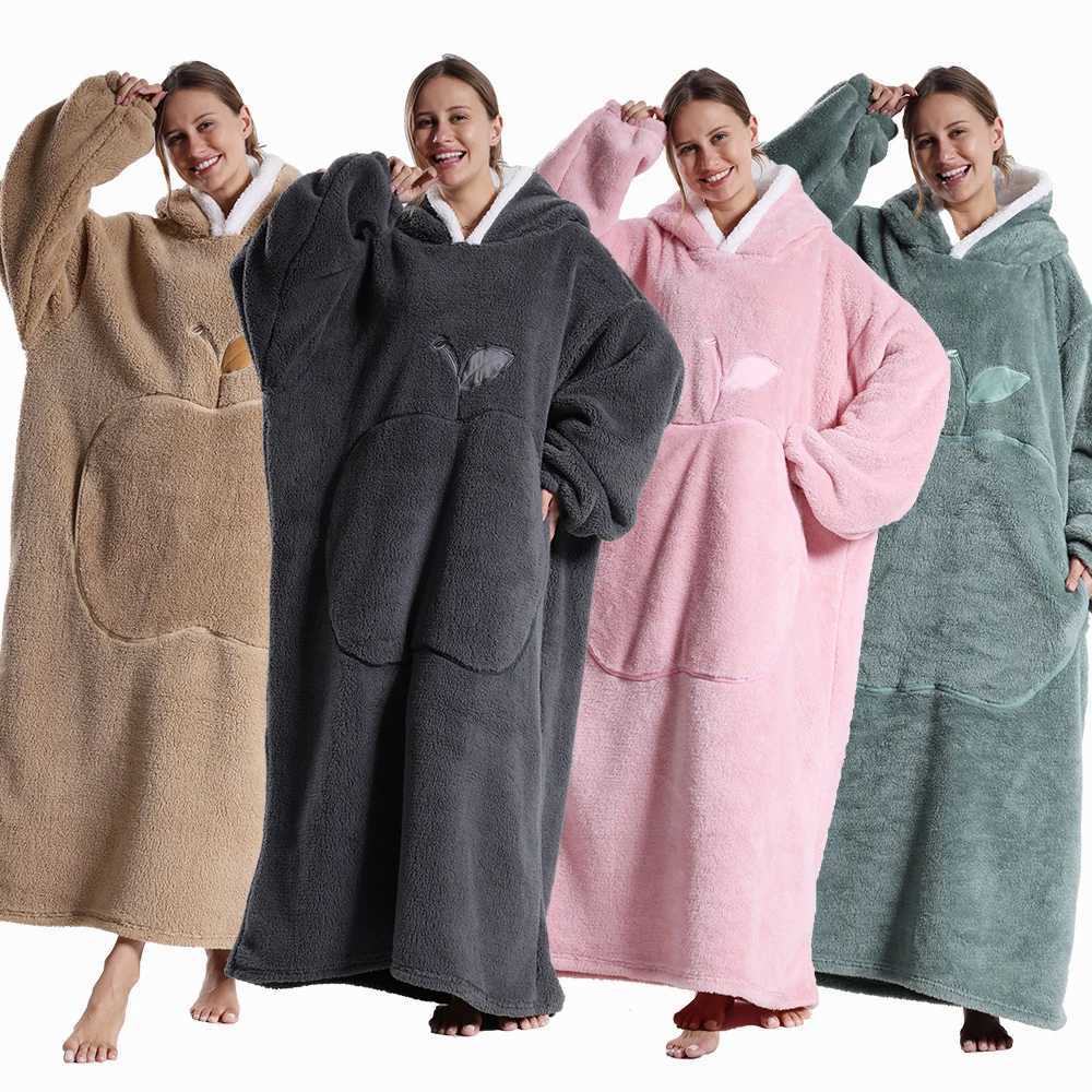 Winter Super Long Wearable Blankets Men Women Warm Soft Flannel TV Blanket Plush Fleece Hoodies Adult Lazy Casual Homewear Y251013