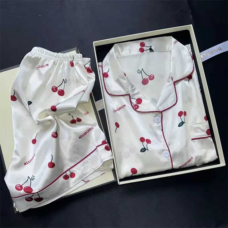 2 Pieces Print Sleepwear Faux Silk Satin Nightwear Pyjamas Fashion Casual Pajama Women Shorts Pajamas Set Ink Painting OutfitsT251014