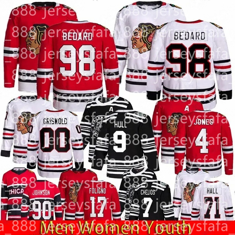 98 Connor Bedard Reverse Retro chicago hockey blackhawks jersey Jonathan Toews Taylor Hall Corey Perry Tyler Johnson Patrick Kane Bobby Orr Griswold