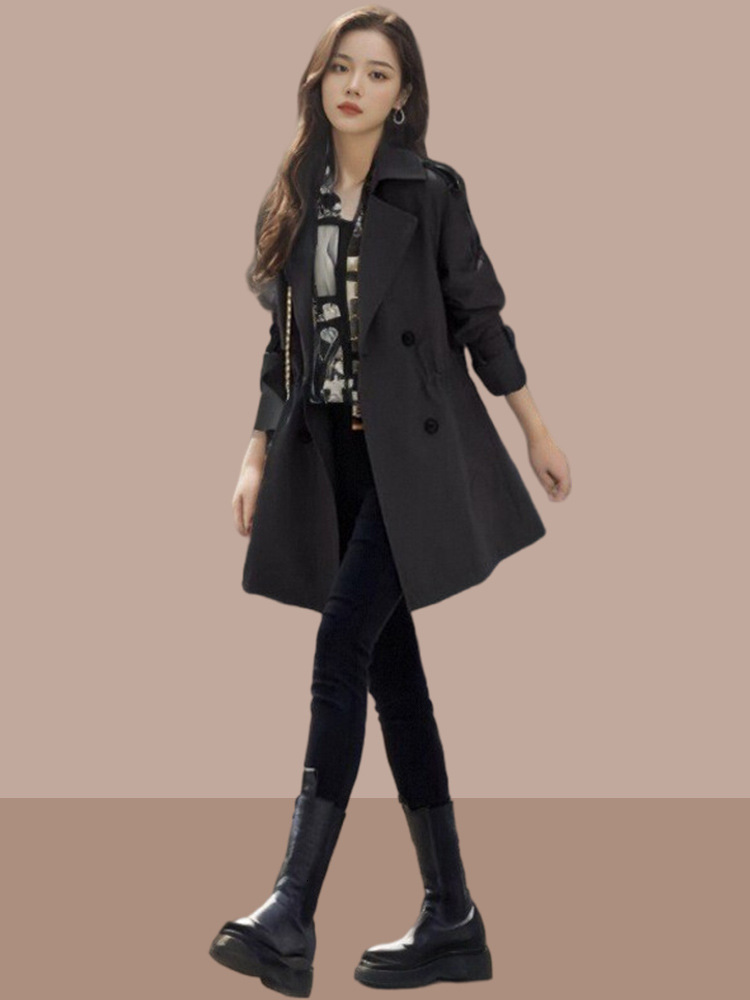 Windbreaker Womens MidLength Petite 2025 Spring Autumn New British Style Coat Fashionable and Stylish 240820