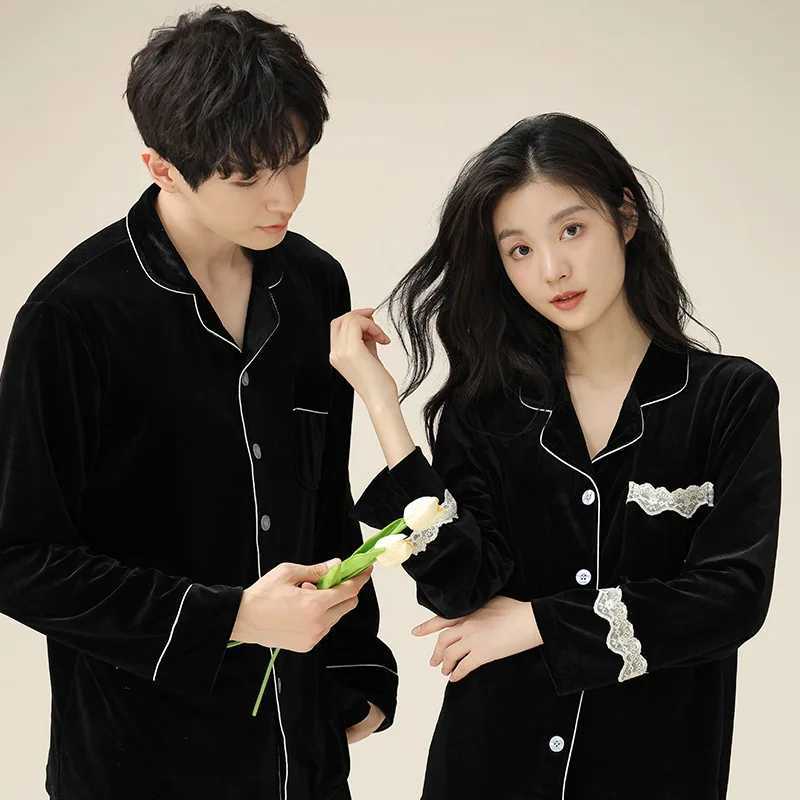 New Couple Pajamas for Women Spring Autumn Winter Gold Velvet Red Bridal Wedding Home Suit Set for Men and Women SetT251014