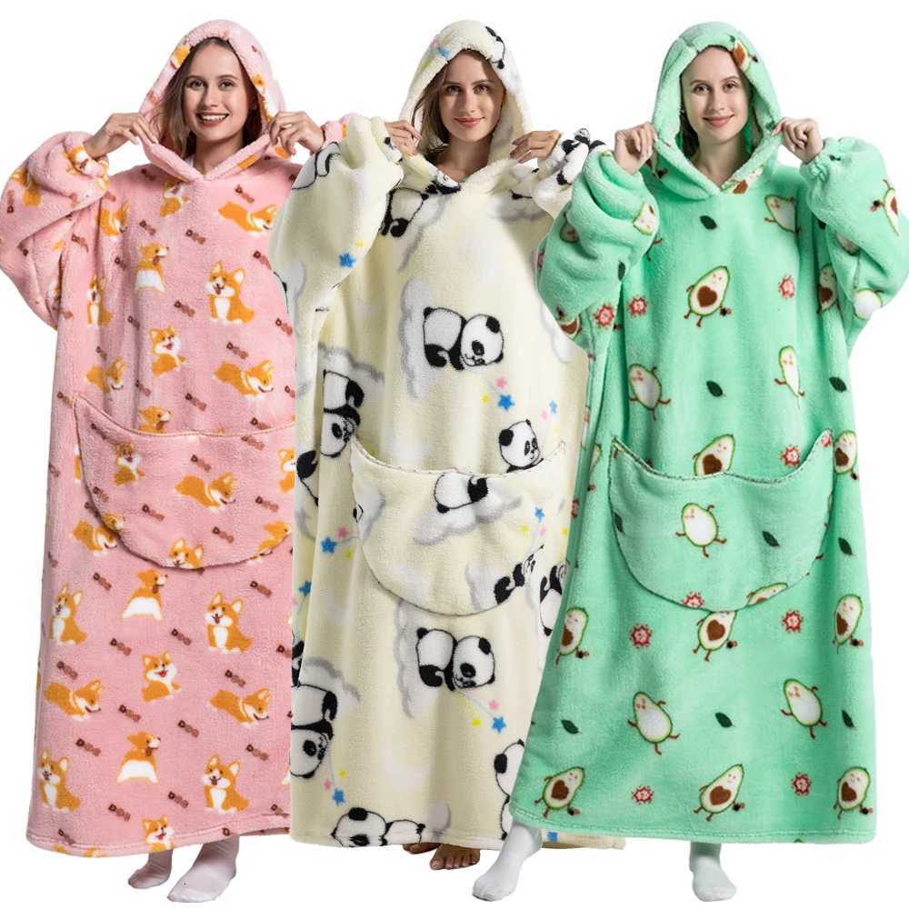 Women Hoodies Winter Clothes Flannel Panda Avocado Long Tops Oversized Blanket Hoodie for Men Home Wear Casual Korean Hoodie Y251013