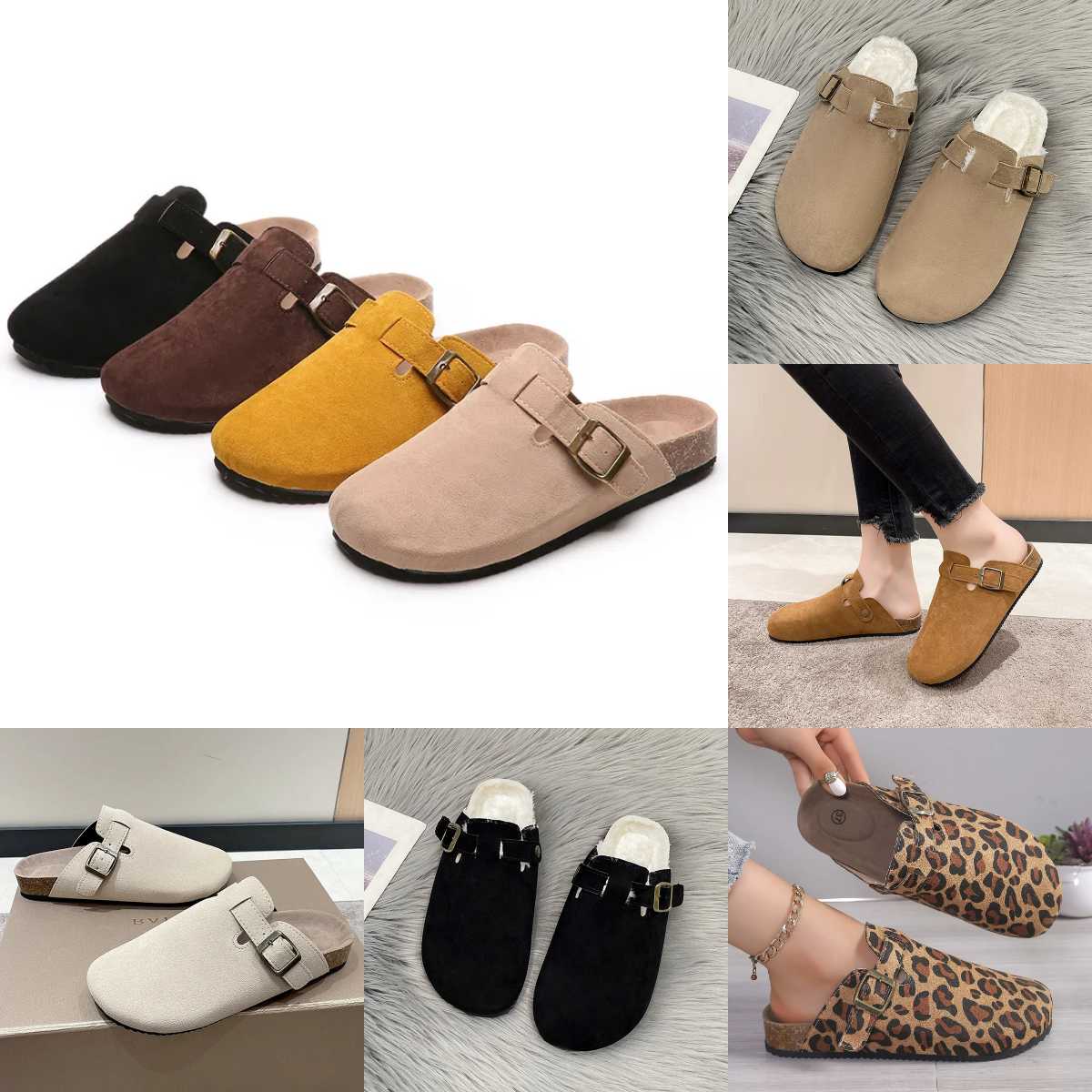 Slippers Women Men Luxury Casual Shoes Cork Flat Sandals Winter Slides Genuine Leather Double Buckle Beach Sliders Casual Shoes