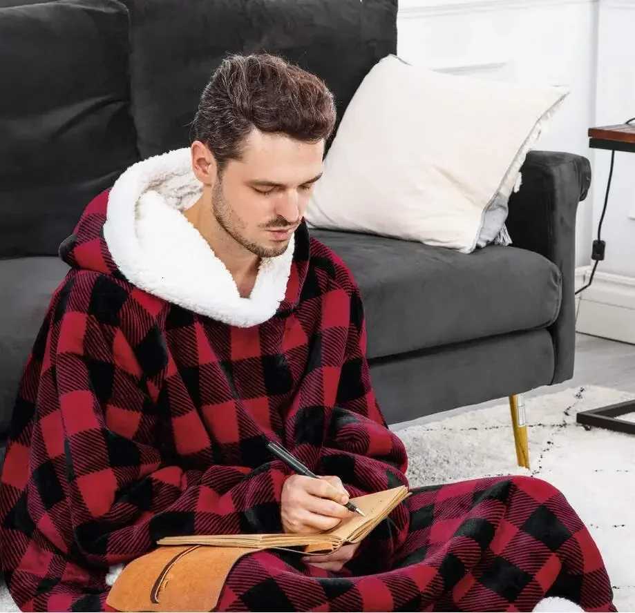 2024 Winter Super Long Flannel Blanket Winter Hoodies Sweatshirt Women Men Pullover Fleece Giant TV Oversized Blanket Y251013