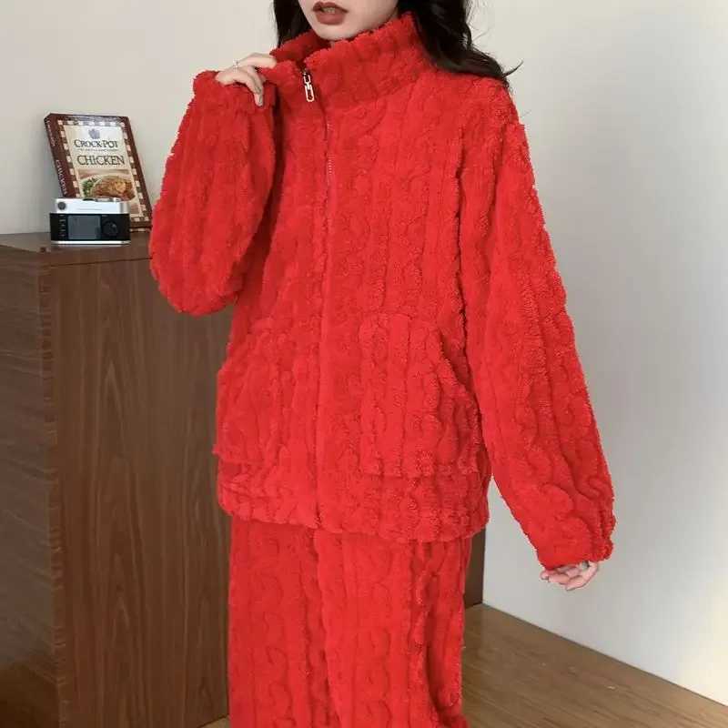 Thickened FleeceLined Flannel Homewear Womens Casual Warm Coral Fleece Sleepwear New Winter 2024 Model Motorcycle et And S Y251013