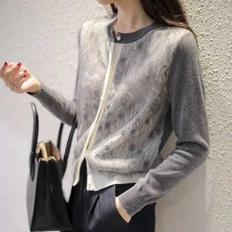 women lace deco sweaters fashion lace patchwork knitted cardigans womens sweaters bla cardigan woman kaii cardigan W251014