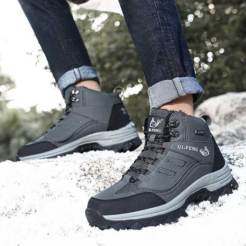 47 Winter Boots Mens Outdoor Hiking Shoes High Top Fur Plus Cotton Warm Snow Boots Black Leather Waterproof Sneakers Boots Work C251014