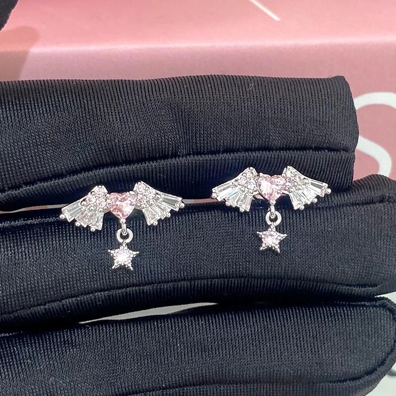 1 Pcs Pink Love Heart Wings Star Pendant Ear Bone Nail 316L Stainless Steel Piercing Earring Y2K Punk Jewelry Women Accessories 251014