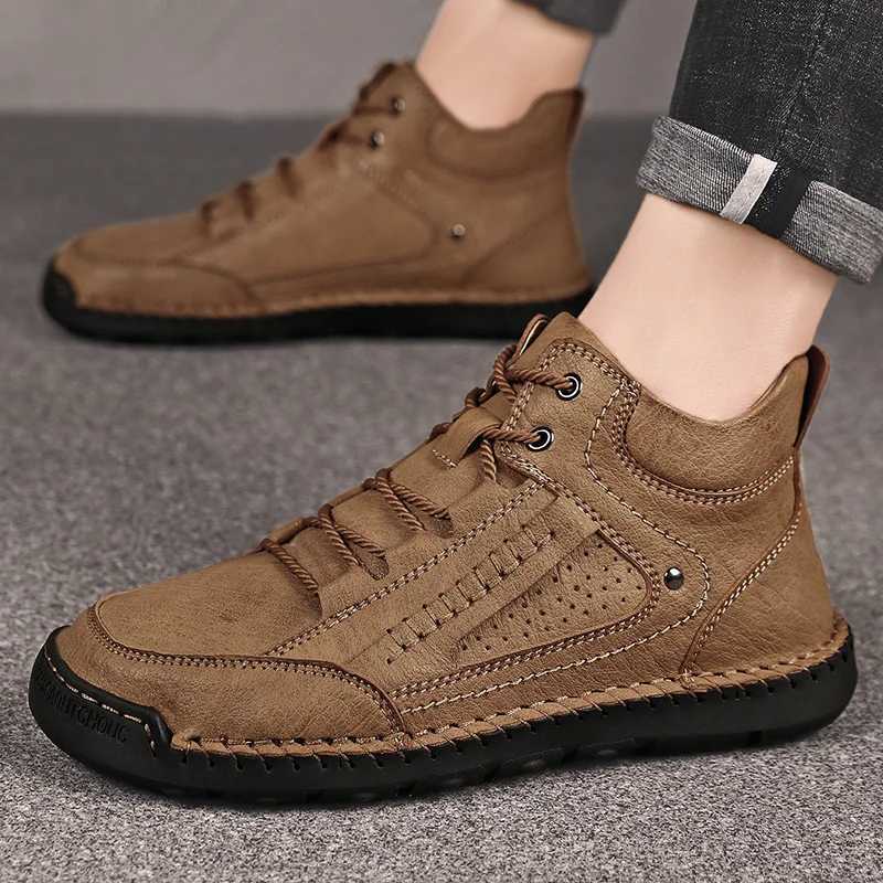 Hot Sale High Quality Casual Leather Ankle Boot Men 2024 New Outdoor Antiskid Sneakers Luxury Winter Fur Plush Motorcycle Boots C251014