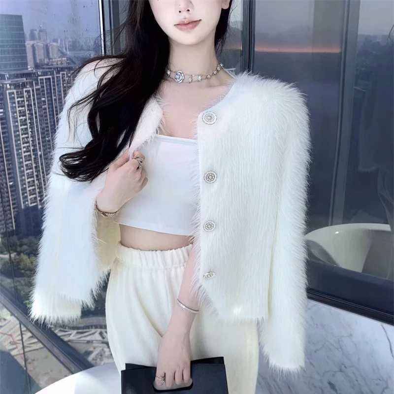 Autumn Warm Women Crop Cardigan Korean Knitted Ele Female Casual Sweaters Fashion Imitation Mink Cashmere Soft Ladies Coat W251014