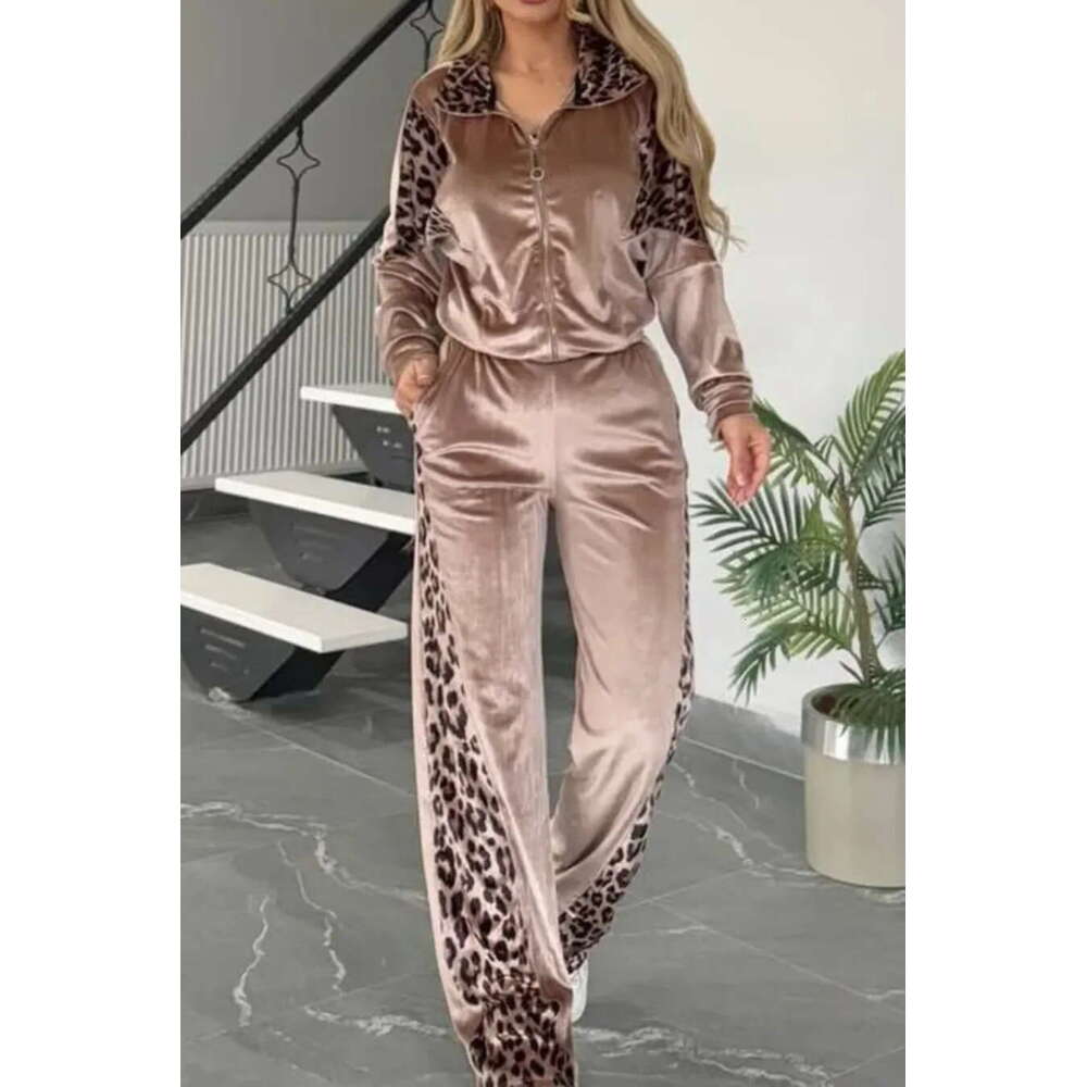 2025 Latest Hot-Selling Cross-Border European and American New Leopard Print Color-Block Pants Long Sleeve Homewear Set - view 9