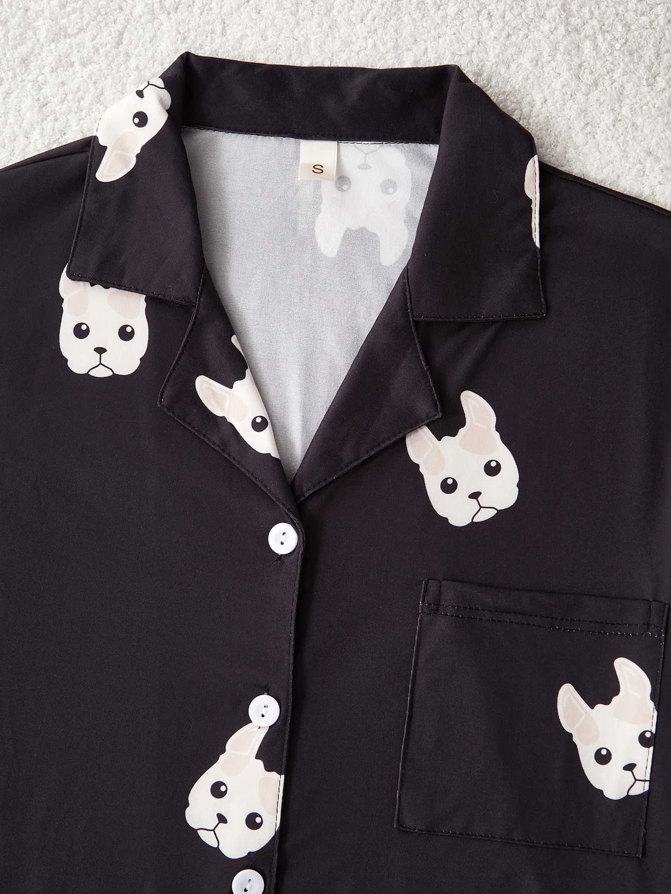 A new style of cute French Bulldog cartoon dog print pajama set shortsleeved shirt long pants and short pants threepiece caT251014