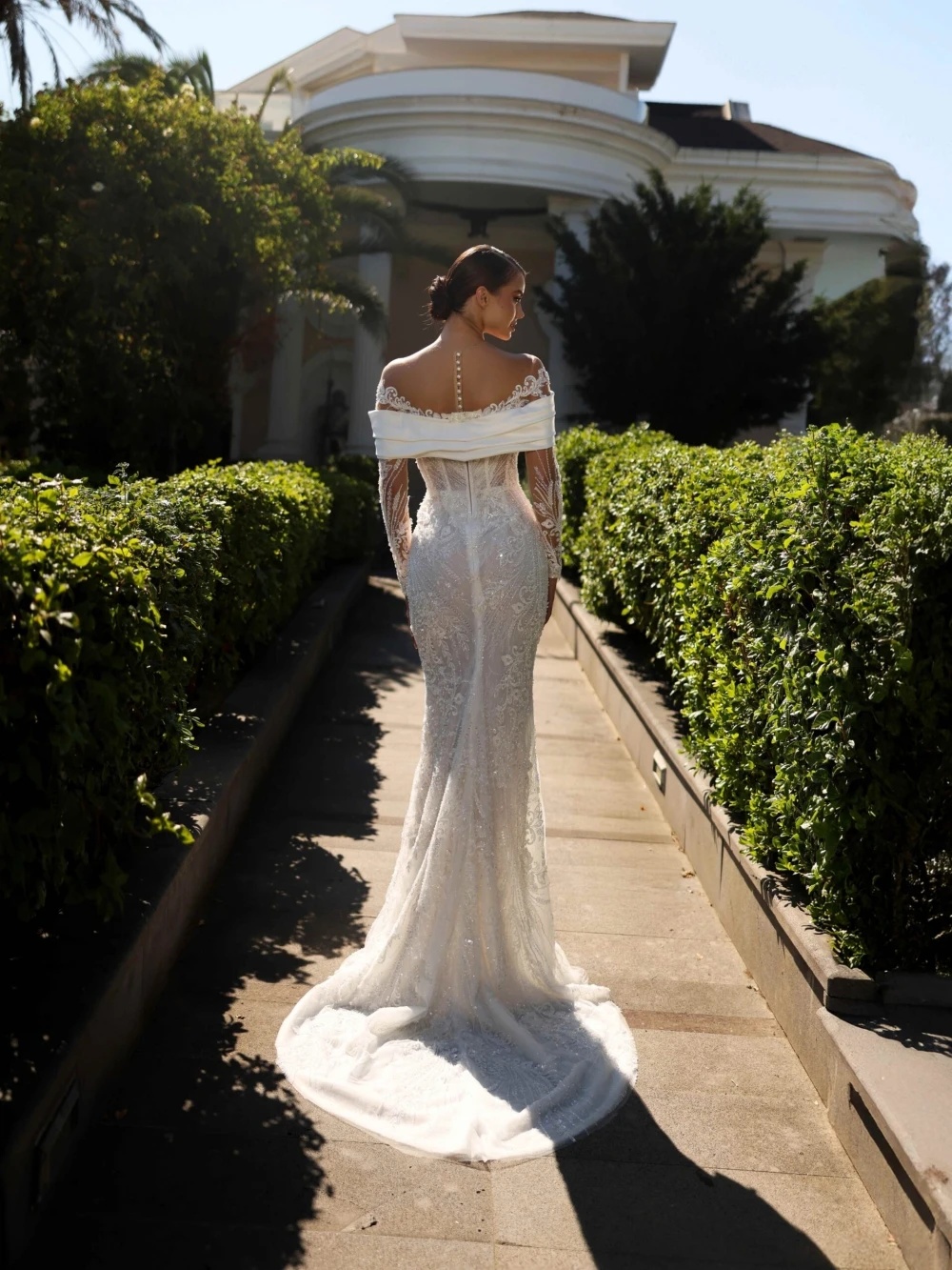 Fashion Wedding Dresses O Neck Sequins Bridal Gowns with Overskirts Appliques Long Sleeves Mermaid Customized Vestidos De Novia Plus Size