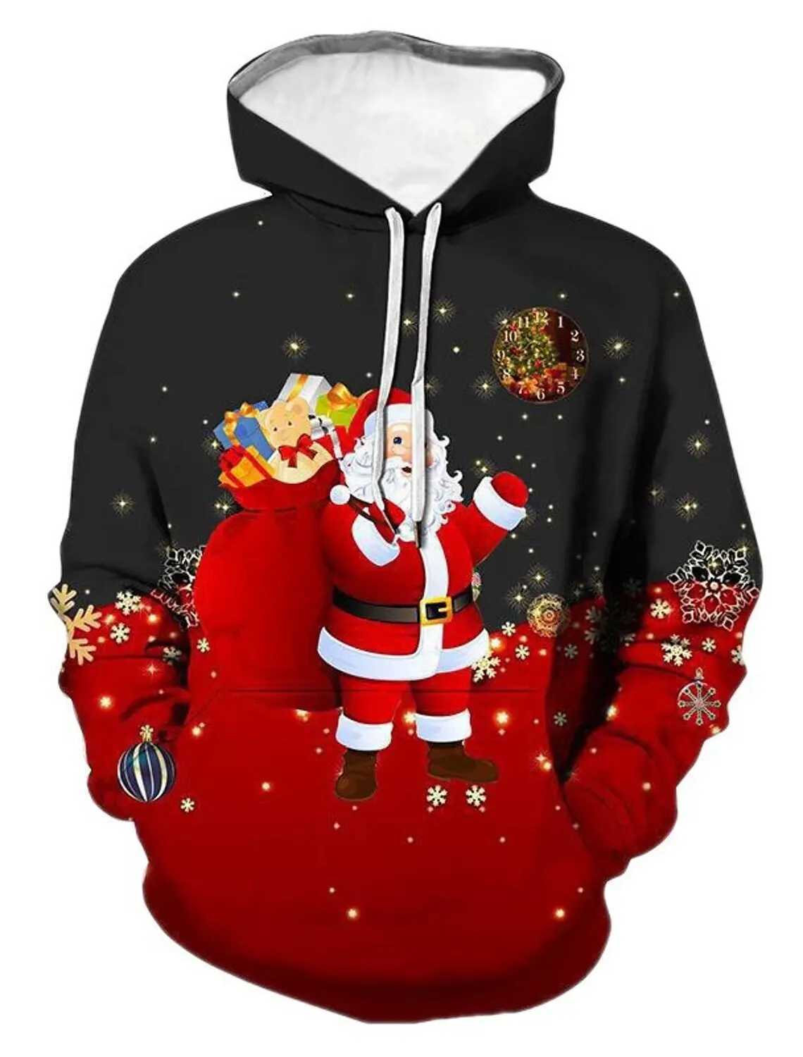 3D Santa Claus Print Mens Hoodie Autumn Winter Christmas Elements Fashion Sweatshirt Outdoor Street Christmas Party Men Clothes J251203