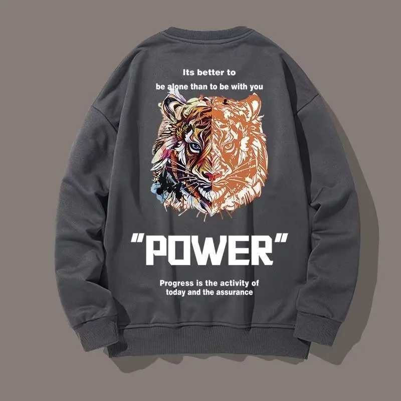 M8XL Men Oversized Sweatshirts Fashion Loose American Retro Tiger Print Sweatshirts Long Sleeve Plus Velvet Couple Clothes J251014