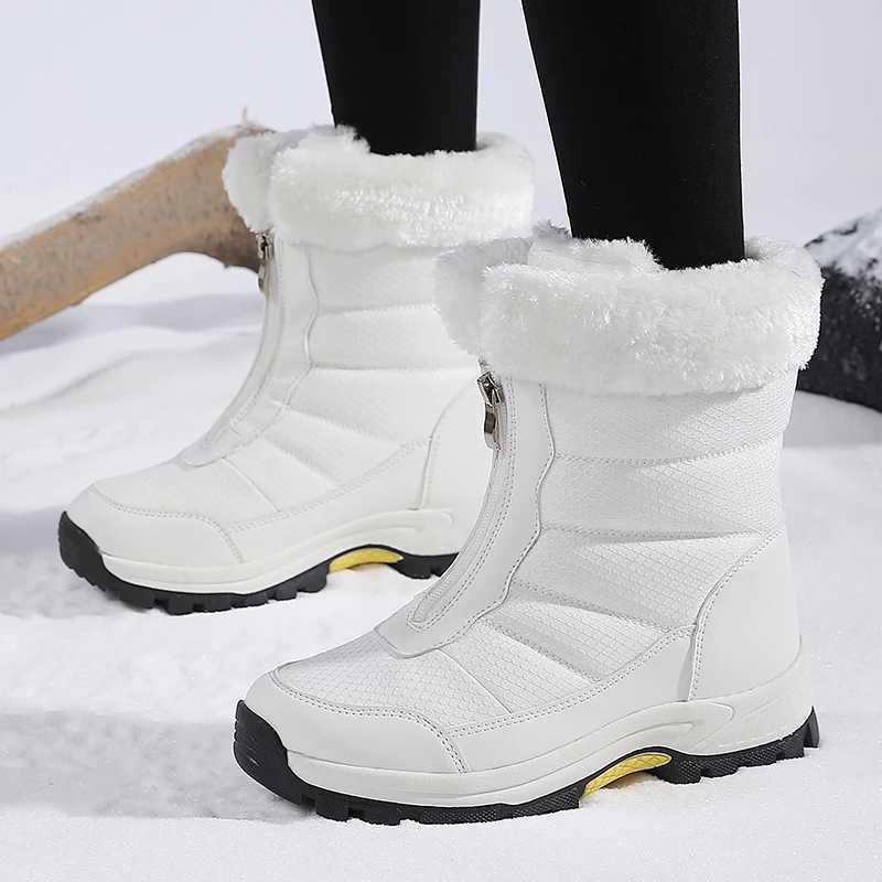 New Winter Women Hiking Boots High Top Zipper Velvet Womens Snow Ankle Boots Low Heels Nonslip Outdoor Ladies Winter Sneakers C251014