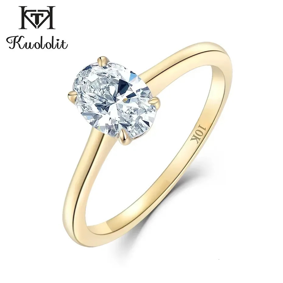 Kuololit 585 14K Yellow Gold 15CT 10CT Moissanite Ring for Women Ova Solitaire Ring Engagement Moissanite with Certificate GRA 251010